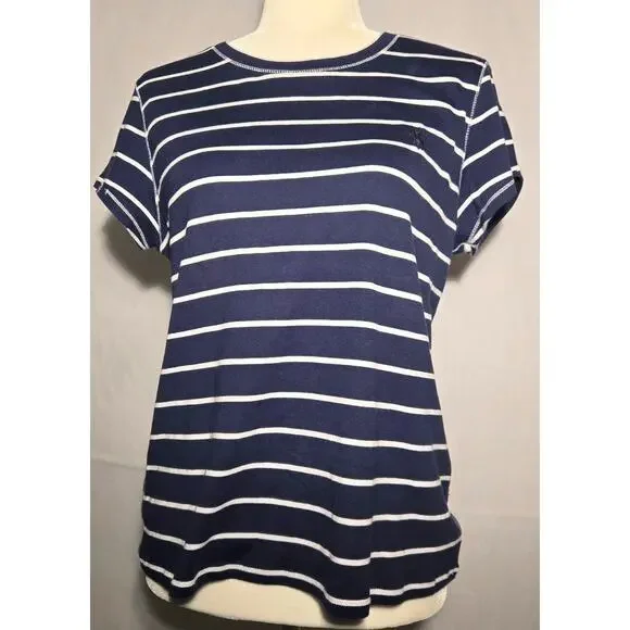 Ralph Lauren Navy White Striped T-Shirt Short Sleeve Soft Crew Neck Top Size XL - Picture 2 of 6